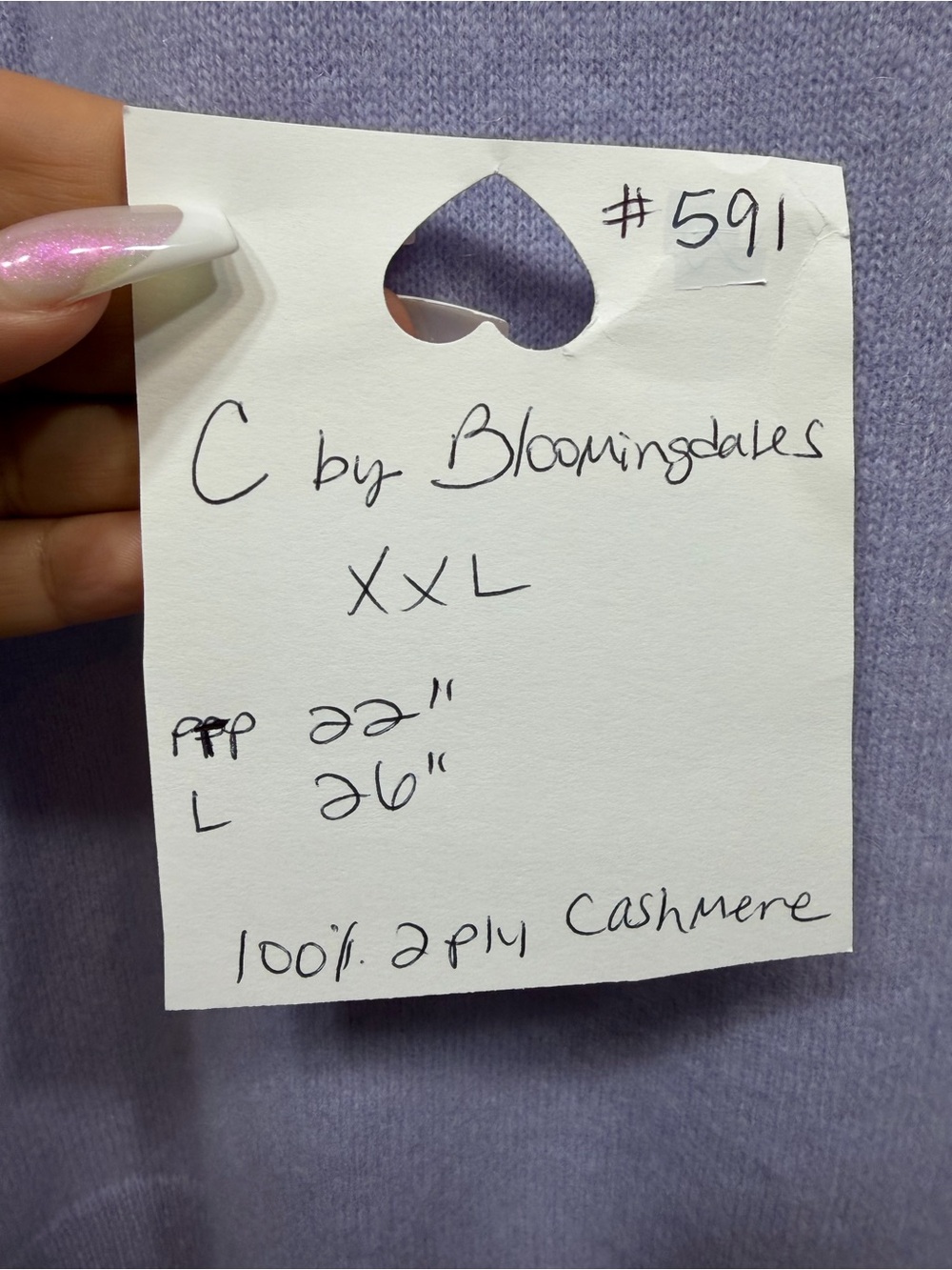 C by Bloomingdale’s 100% 2-Ply Cashmere Sweater XXL Lavender Short Sleeve - Picture 9 of 9